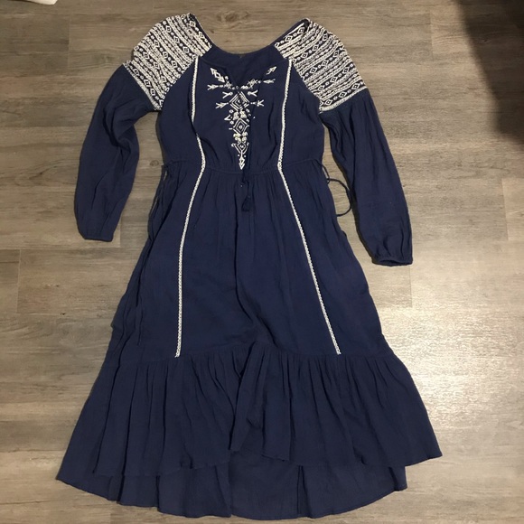 Free People Dream Weaver Blue Embroidered Dress S - Picture 2 of 5